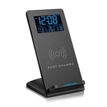 Alarm Clock Wireless Charger Mobile Phone Holder Perpetual Calendar Temperature Bedside Desktop