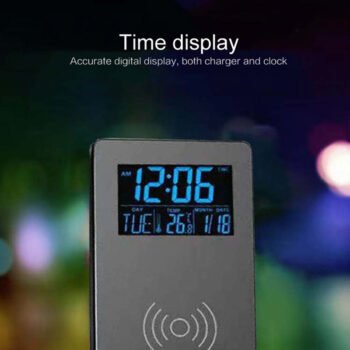 Alarm Clock Wireless Charger Mobile Phone Holder Perpetual Calendar Temperature Bedside Desktop