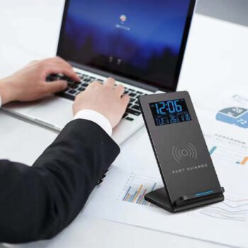 Alarm Clock Wireless Charger Mobile Phone Holder Perpetual Calendar Temperature Bedside Desktop